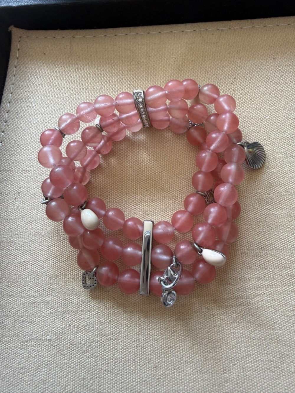 CAbi Pink Multi-Strand Beaded Charm Bracelet